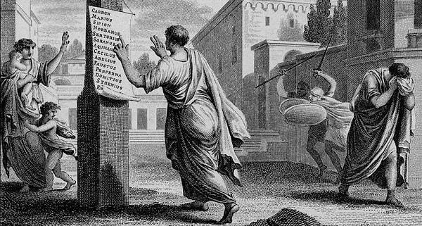 Örneğin MÖ. 82 yılında Roma İmparatorluğu’nda Sulla iktidara geldiğinde bir diktatör olarak, öldürülmesi gereken kişilerin isimlerini liste yapmış ve Roma Forumu’nda yayınlamıştı. Bu kişiler Sulla’nın iktidarına tehdit olabilecek zengin Romalılardı.