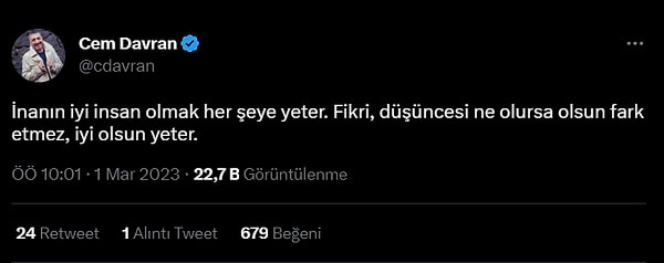 Sanatçı bu olayların üstüne "İnanın iyi insan olmak her şeye yeter. Fikri, düşüncesi ne olursa olsun fark etmez, iyi olsun yeter." yazdığı yeni bir paylaşım yaptı.