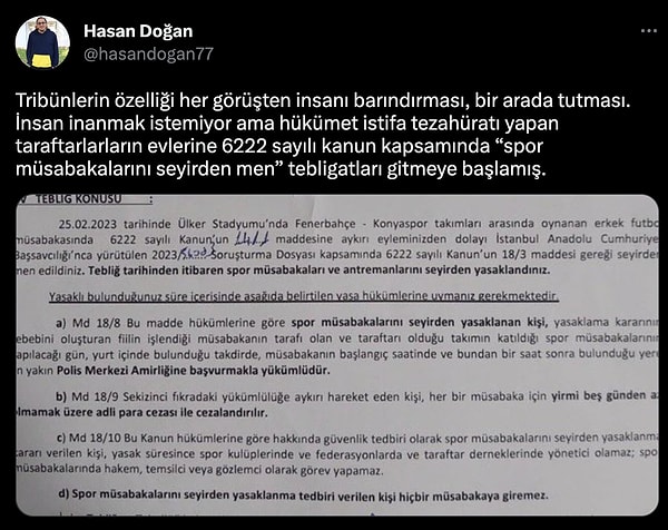 Hasan Doğan'ın Twitter paylaşımı