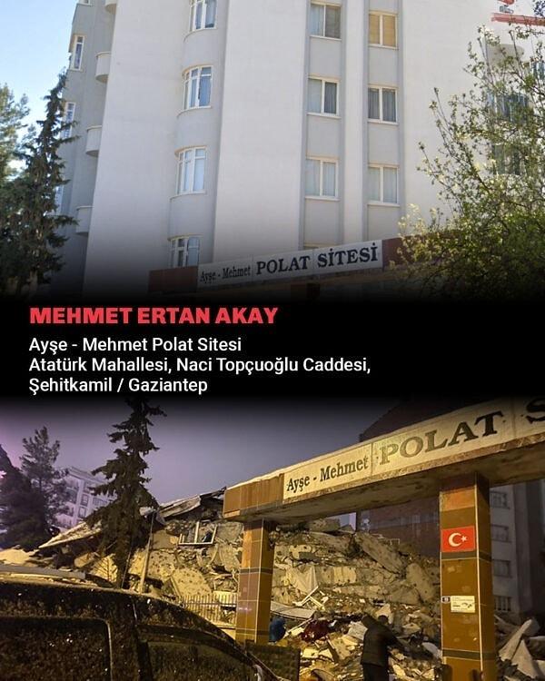 MEHMET ERTAN AKAY Ayşe Mehmet Polat Sitesi Atatürk Mahallesi, Naci Topçuoğlu Caddesi, Şehitkamil / Gaziantep
