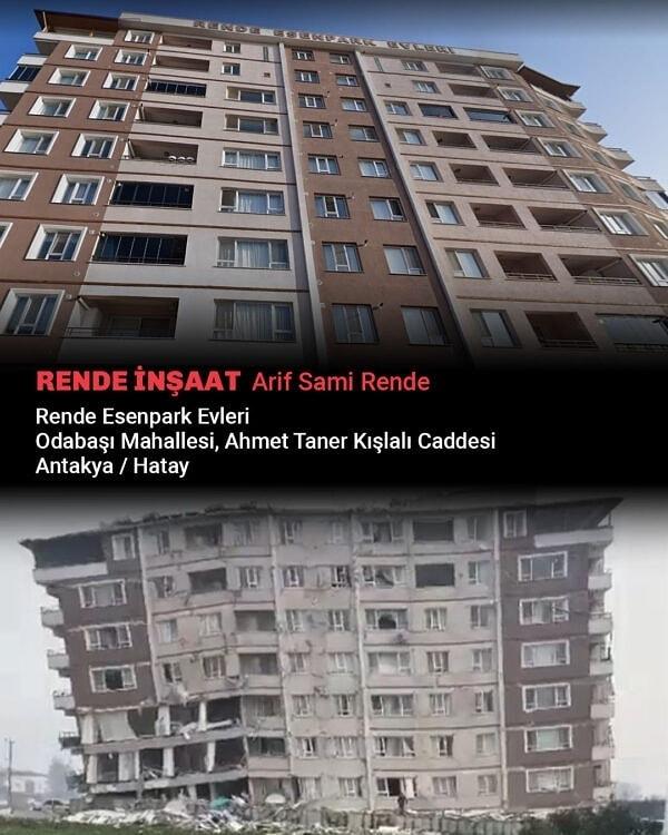 RENDE İNŞAAT Arif Sami Rende Rende Esenpark Evleri Odabaşı Mahallesi, Ahmet Taner Kışlalı Caddesi Antakya / Hatay