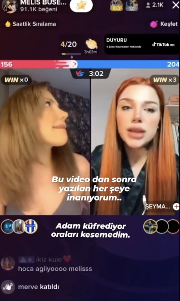 TikTok'ta canlı yayında olan Melis'in yanında Reşit Bozdağ yer alıyordu. Öncesinde ne konuşulduğu bilinmeyen videoda karşı taraf "Emin ol senin için iyi olsaydı üzülen taraf sen olmazdın" dediği duyuluyor.