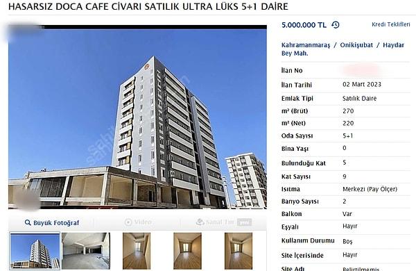 Türkiye'de bu evin muadilleriyse Kahramanmaraş merkezli depremlerden etkilenmeyen 220 metrekare büyüklükte 9 katlı binanın 5. katında apartman dairesi,