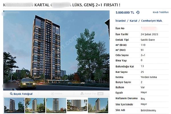 Marmara Denizi'ne yakın 2+1 bir daire hem de 25 katlı bir binanın 13. katında bir daire oluyor.