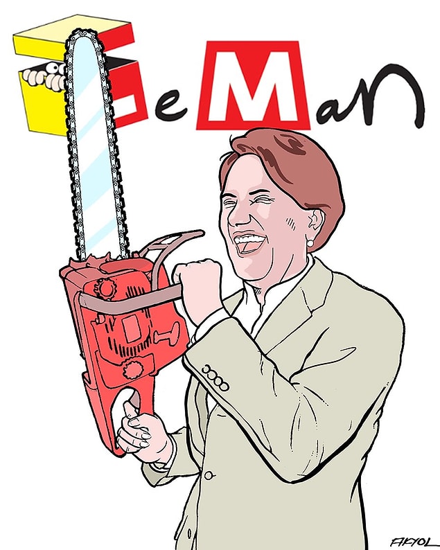 Leman'ın kapağında elinde elektrikli testere olan bir Meral Akşener görselinin yanında "Testere Meral" başlığı yer aldı.