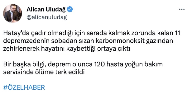 Bölgede çadır sıkıntısının devam ettiği söyleniyor. Hatta 11 vatandaşımız serada kalmak zorunda oldukları için gazdan zehirlenerek hayatını kaybetti.