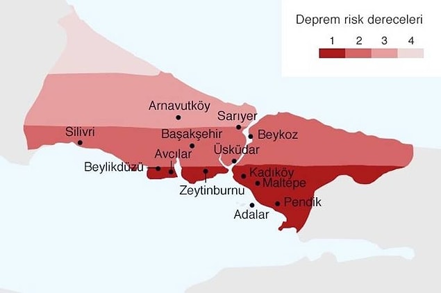 تنقسم مناطق اسطنبول إلى ثلاث مناطق حسب مخاطر الزلازل.