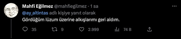 Altıntaş'ın istifasını geri aldığını duyurduğu tweetinin altına gelen yorumlardan bazıları ise şöyle: