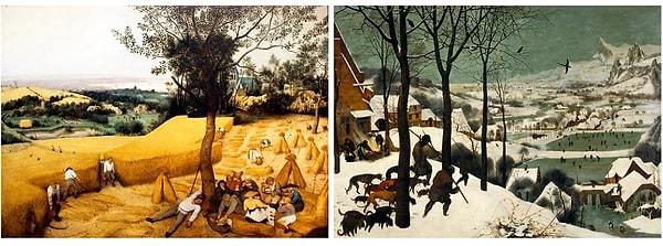 Bruegel çizimlerinde, farklı mevsimlerin tasvir edildiği Ortaçağ takvim sanatı geleneğinden de yararlandı.
