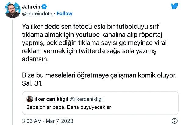 Canikligil'in paylaşımının ardından Jahrein yönetmenin FluTV'de eski milli futbolcu ve adı FETÖ davasına karışmış olan Hakan Şükür ile yaptığı röportajı hatırlattı.