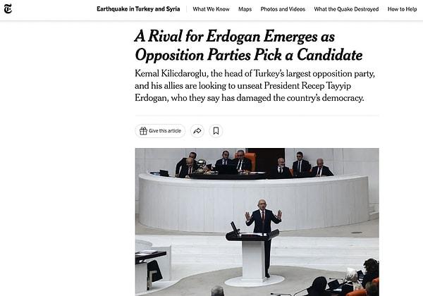New York Times- “Muhalefet partilerinin aday seçmesiyle Erdoğan’a bir rakip çıktı"