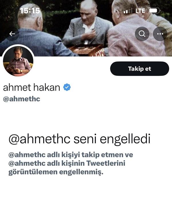 Ahmet Hakan'ın kendisini Twitter üzerinden engellediğini açıklayan oyuncu paylaşımına eklediği ''Ay çen beni engelledin mi çen? Çen beni sevmiyomuçun çen? Küstün mü çen bana?'' notuyla gündem oldu.
