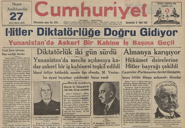 Bugünün eski gazetesi: 8 Mart 1933