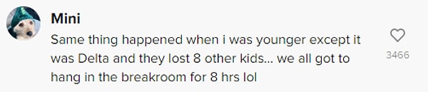 "Ben küçükken aynı şey oldu, yer sadece Delta idi . 8 çocuğu kaybettiler… hepimiz dinlenme odasında 8 saat takılmak zorunda kaldık."