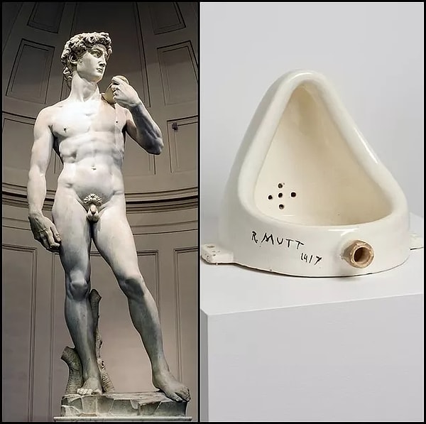 Unlike Michelangelo, Duchamp was an individual artist who made provocative works. We know Duchamp by a "urinal" that he sent to an art exhibition with an autograph on it (not even his own signature). It's weird, but it's real.