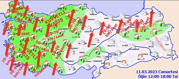 11 Mart Cumartesi Günü için Meteorolojik Uyarılar: