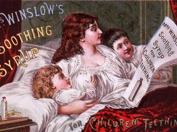 1. Sözde Bayan Charlotte N. Winslow tarafından karışımı yapılan "Bayan Winslow'un Yatıştırıcı Şurubu" çocukların ağrıları için kullanılan bir ilaçtı. Ancak aslen formül morfinden oluşuyordu.