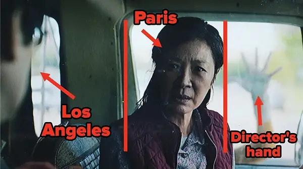 10. Bu çekimde Ke Huy Quan, Los Angeles'ta, Michelle Yeoh Paris'te ve Jamie Lee Curtis herhangi bir sette değil.