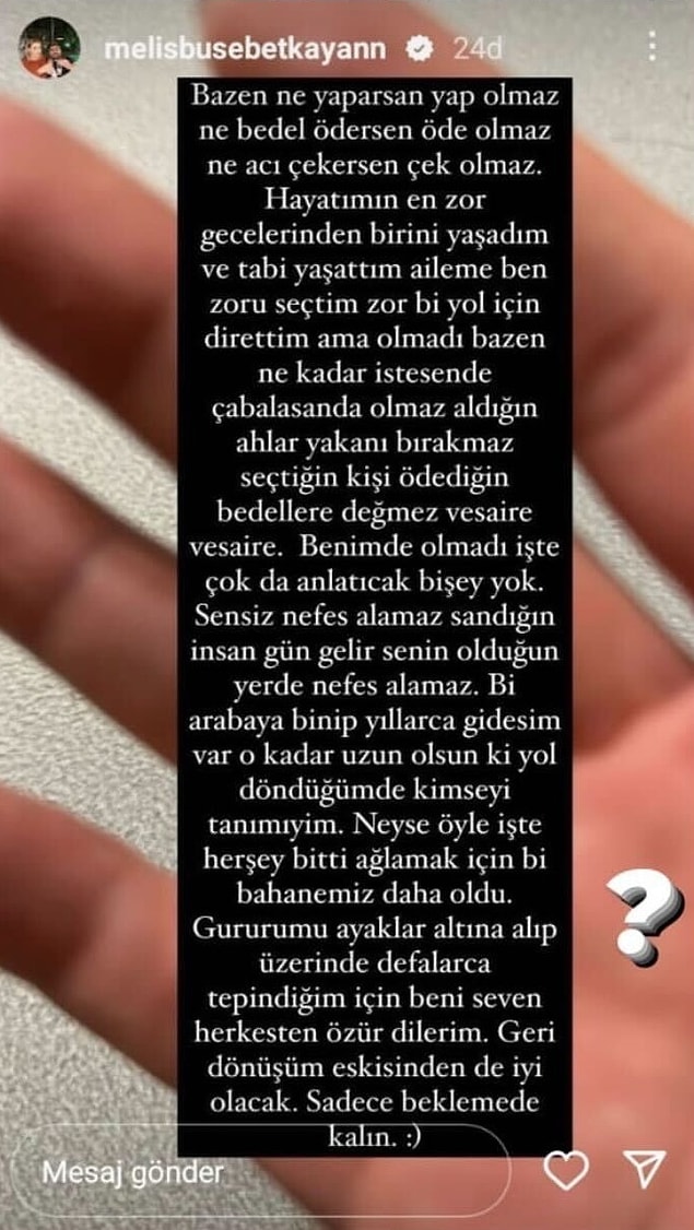Son olarak Reşit Bozdağ ile ayrıldığını sosyal medya hesaplarından duyuran Melis Buse Betkayan hakkında yeni bir gelişme yaşandı.