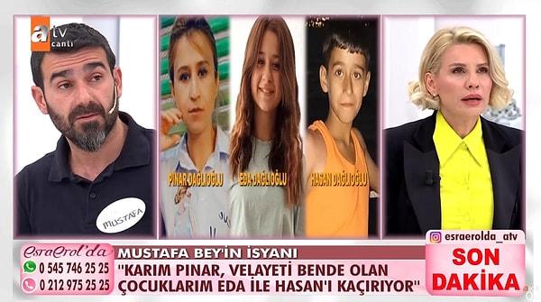 Esra Erol'a katılan Mustafa Dağlıoğlu, eski eşinin çocuklarını kaçırdığını, anneleri Pınar ve sevgilisiyle yaşayan çocuklarının hayatından endişe ettiğini söyledi. Mustafa Dağlıoğlu'nun canlı yayındaki zina iddiası ise şaşkınlık yarattı.