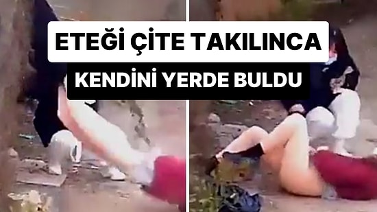 Demir Çitlerin Üzerinden Atlamak İsterken Eteği Takılan Kadının Zor Anları