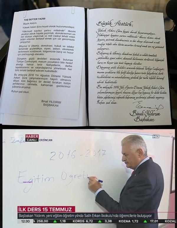 Eski Başbakan Binali Yıldırım'ın özel deftere bıraktığı mesaj ile ekranlara yansıyan el yazısı arasındaki büyük fark dikkat çekmişti.