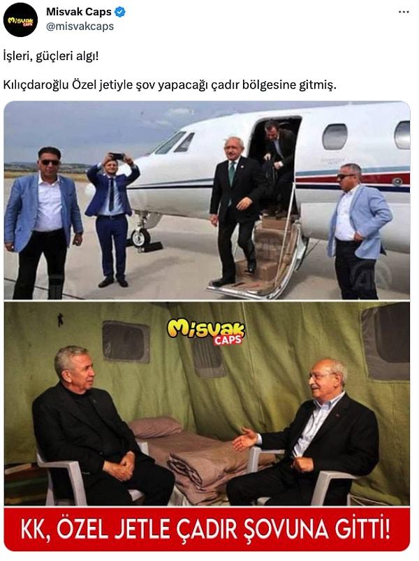 Misvak denildiği zaman skandallar da bitmiyor tabii. Geçtiğimiz gün, Kılıçdaroğlu'nun özel jetiyle "şov yapacağı" çadır bölgesine gittiğini iddia eden Misvak'ın bu paylaşımının yalan olduğu ortaya çıktı.