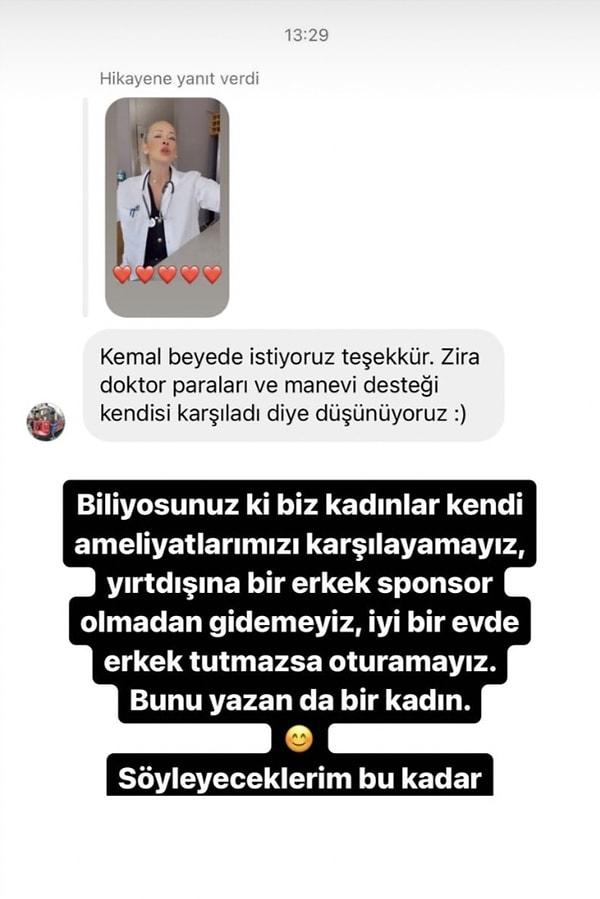 Bir Instagram kullanıcısı "sevgilisi Kemal Varhan'ın Keskin'in ameliyatlarını karşıladığını" söyleyip; "kendisine sponsor olduğunu" ima edince Keskin'den de tüm kadınlar adına cevap gecikmedi.