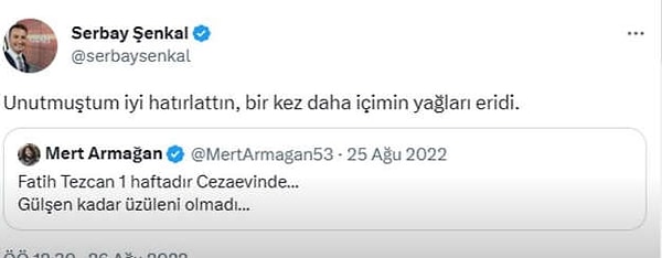 "Yazdıklarım tabii ki AK Parti'yi ve Recep Tayyip Erdoğan'ı eleştirmektir" diyen Şenkal, "Sayın Cumhurbaşkanı, sizden tırnağımın ucu kadar korkmuyorum. Zerre kadar korkmuyorum. Ne yapabilirsiniz ki?" ifadesini kullandı.