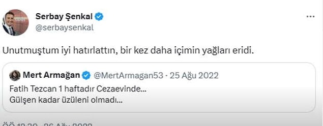 Yazdıklarım tabii ki AK Parti'yi ve Recep Tayyip Erdoğan'ı eleştirmektir diyen Şenkal, Sayın Cumhurbaşkanı, sizden tırnağımın ucu kadar korkmuyorum. Zerre kadar korkmuyorum. Ne yapabilirsiniz ki? ifadesini kullandı.