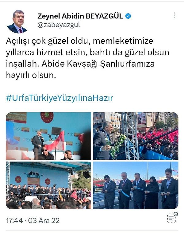 Halbuki birkaç ay önce Şanlıurfa Belediye Başkanı Zeynel Abidin Beyazgül, kavşağın açılışını hemşehrilerine böyle müjdelemişti.