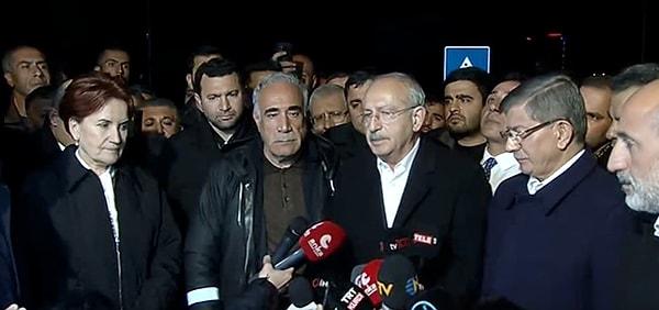 CHP lideri Kılıçdaroğlu'na, İYİ Parti Genel Başkanı Akşener ve Gelecek Partisi lideri Davutoğlu eşlik etti.