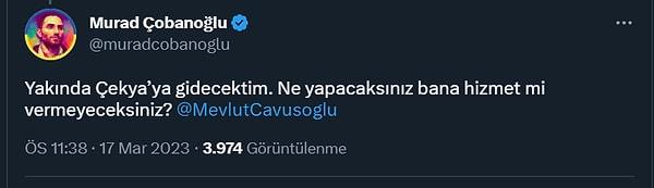 Çobanoğlu, Dışişleri Bakanı Mevlüt Çavuşoğlu’nu etiketleyerek şu paylaşımda bulundu;