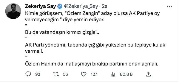 Yeni Akit yazarı Zekeriya Say ise Zengin'in açıklamalarının AK Parti tabanında rahatsızlık yarattığını ileri sürdü.