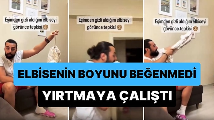 Karısının Gizlice Aldığı Elbiseyi Görünce Giymeyeceksin Deyip Yırtmaya Çalışan Erkeğin Tepki Çeken Görüntüleri