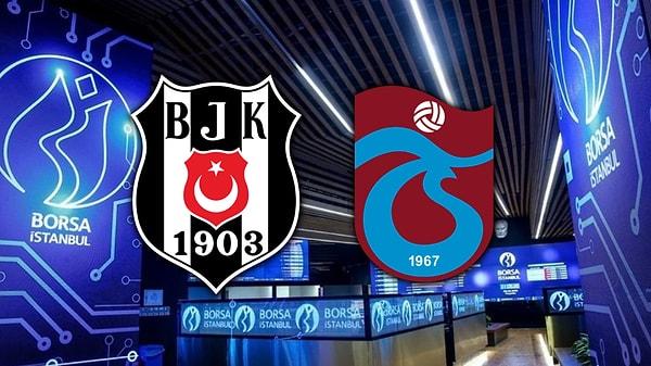 Sahasında İstanbulspor'u 3-1 yenen Beşiktaş'ın hisseleri yaklaşık yüzde 3 primle 8,73 TL'den işlem görürken, Gaziantep'i evinde 3-0 yenen Trabzonspor hisseleriyse yüzde 1'e yakın değer kaybıyla 3,69 TL'den karşılık buldu.