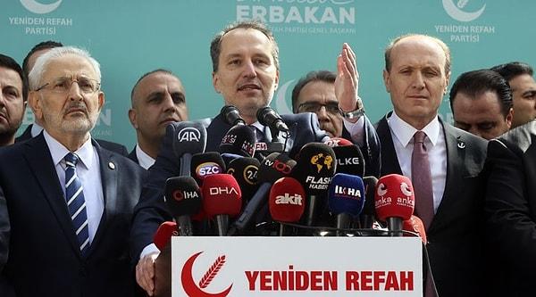 Yeniden Refah Partisi Genel Başkanı Fatih Erbakan, bugün Cumhur İttifakı'na katılmadıklarını açıklamış ve seçimlerde cumhurbaşkanı adayı olacağını duyurmuştu.