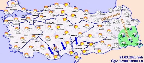 21 Mart Salı günü bölgesel hava durumu