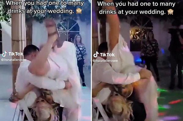 Hemşire olan Sanders isimli gelin TikTok'ta viral olan videosunda düğünlerinde içkiyi fazla kaçırdıktan sonra kocasına kucak dansı yaptı.