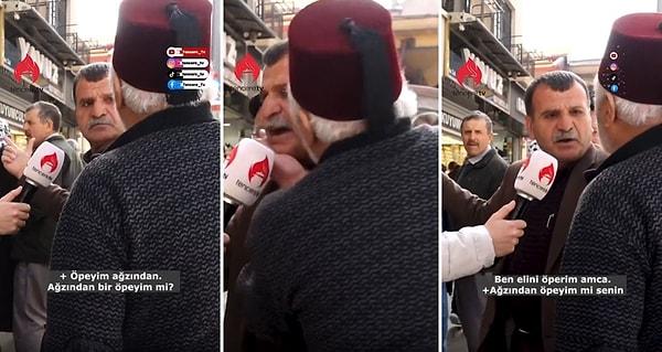 Erdoğan'ı öven adama 'Ağzından öpeyim mi?' seni diyen yaşlı adam, daha sonra o adamı öptü.