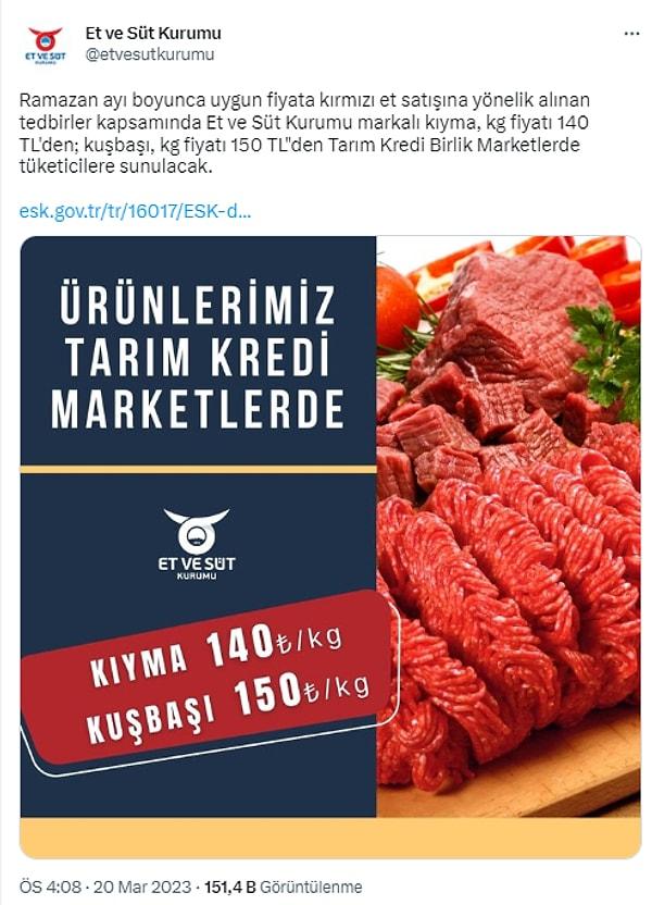 Cumhurbaşkanı Erdoğan', geçen haftalarda katıldığı bir TV yayınında et ve kıyma fiyatları için açıklama yapmış, ESK ve Tarım Kredi marketlerinden de açıklama yapılmıştı.