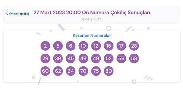 27 Mart Pazartesi On Numara sonuç ekranı