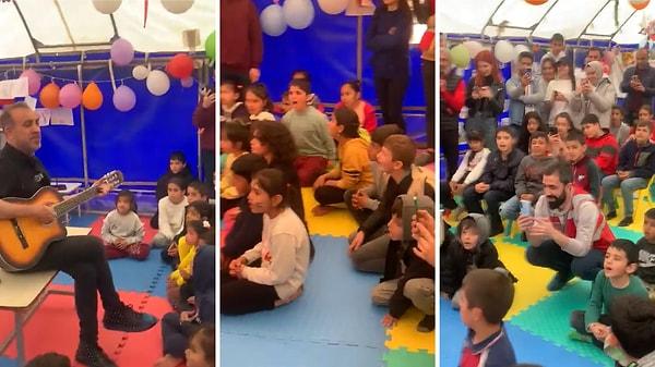 Haluk Levent depremin etkilediği Adıyaman’ın Kahta ilçesinde, evlerini kaybetmiş çocuklar için çadırda mini bir konser verdi.