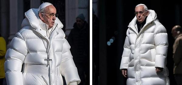 1. İddia: Papa Francis şişme montlardan giydi.