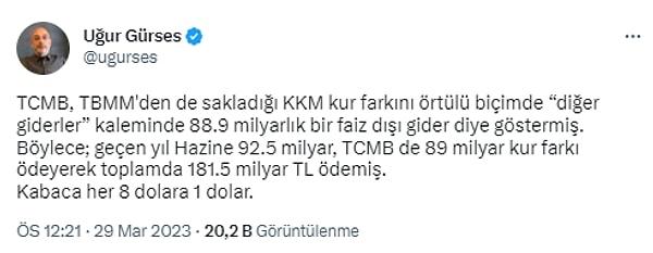 Eski Merkez Bankası çalışanlarından gazeteci Uğur Gürses KKM'ye dikkat çekiyor.