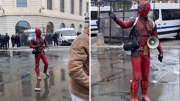 13. Fransa'da protestolara destek olan Deadpool! 😅