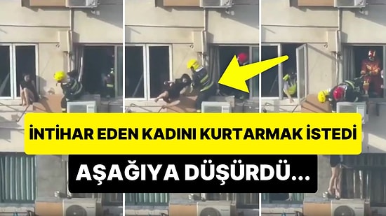 İntihar Girişiminde Bulunan Kadını Kurtarmak İsterken Düşüren İtfaiye Ekiplerinin Gündem Olan Görüntüleri