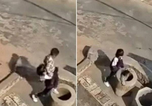 Çin’in Yunnan şehrinin Sonming ilçesindeki bir köyde yaşanan olayda bir çocuk oyun oynadığı arkadaşını kucağına alıp 5 metrelik kuyuya attı. O anlar güvenlik kameralarına anbean yansıdı.