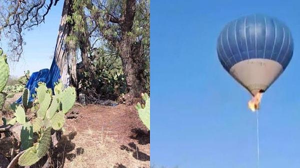 Meksika'nın Teotihuacan şehrinde meydana gelen olayda turistler için olan bir sıcak hava balonunun sepeti alev aldı.