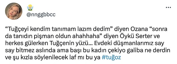 Öykü Serter'in özellikle de Tuğçe Aleyna isimli yarışmacıya karşı tavırları izleyicinin tepkisini çekmişti.